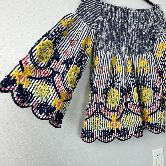 Flying Tomato Baby Doll Top Size S Embroidered Smocked Off The Shoulder Bell - Picture 6 of 9